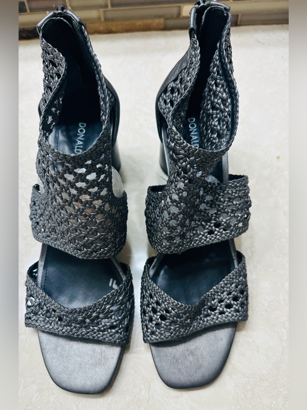 Donald J. Pliner Black Woven Leather High-Heel Sandals